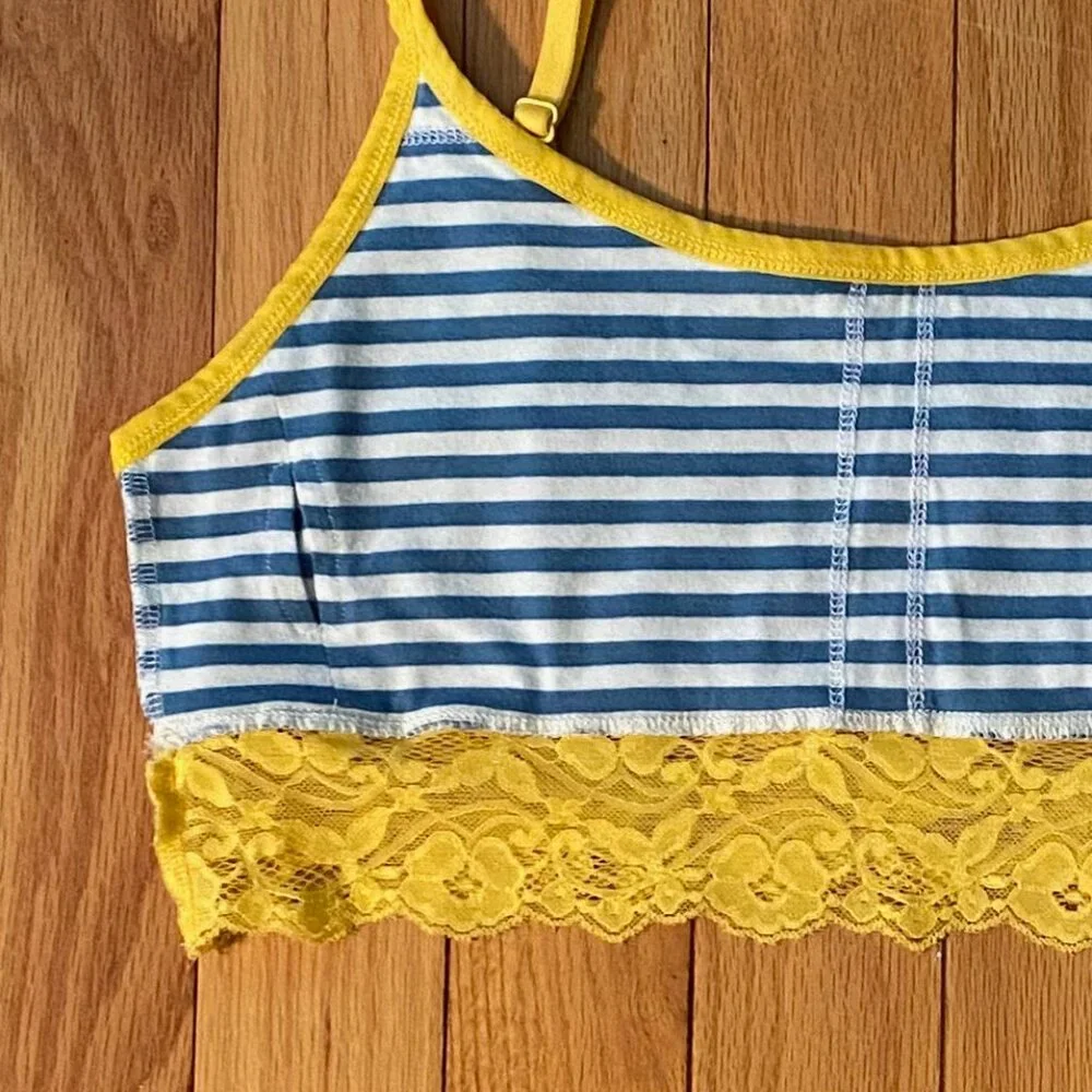 PACT Organic Cotton Soft Bralette Bright Blue with Yellow Stripes Size Med - Picture 7 of 7